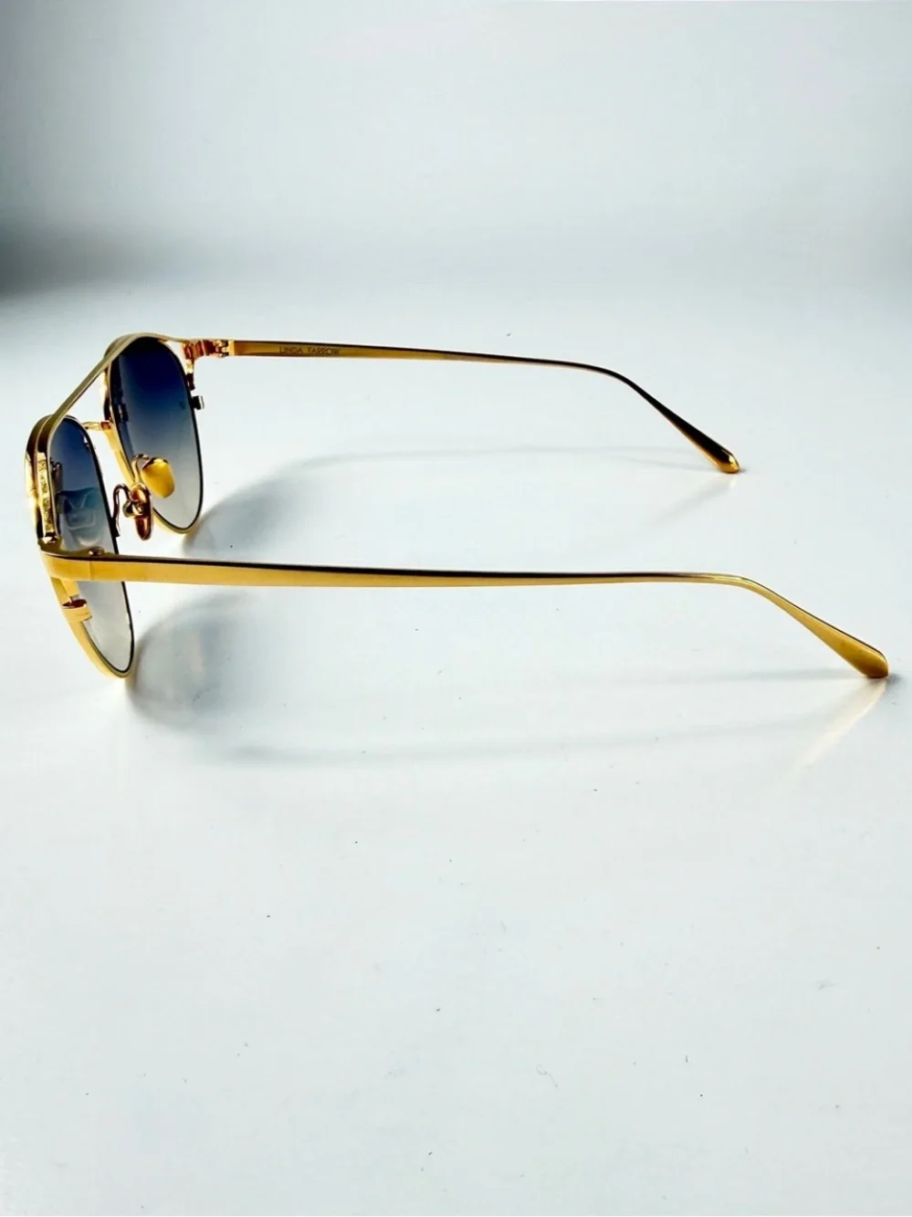 Linda Farrow Omar Aviator Sunglasses Gold Blue LFL804 C7 Titanium NWT Full Set